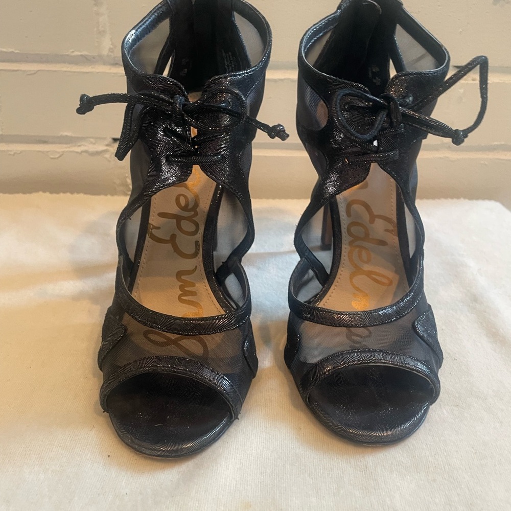 Sam Edelman Pompei Mesh Open Toe Lace Up Black Women's Heels Sz 7.5 Sexy